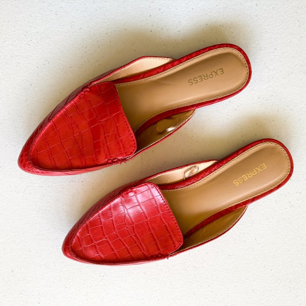Express Textured Faux Leather Slide Loafers